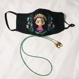 Frida Kahlo embroidered facemask and chain